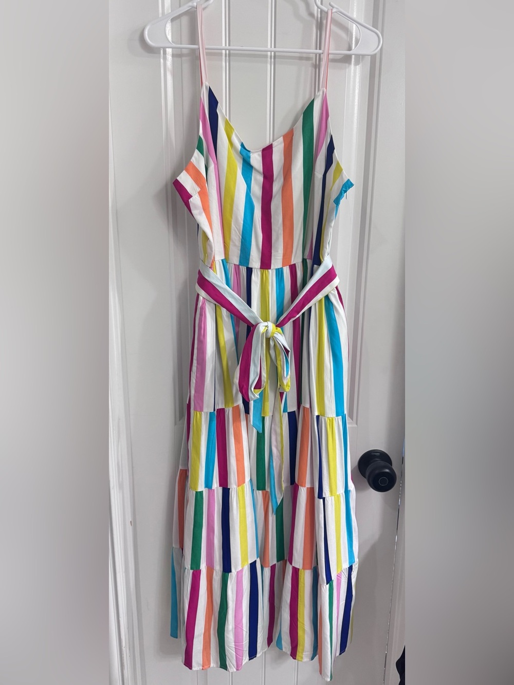 Colorful Stripe Maxi Dress with Tie Waist
